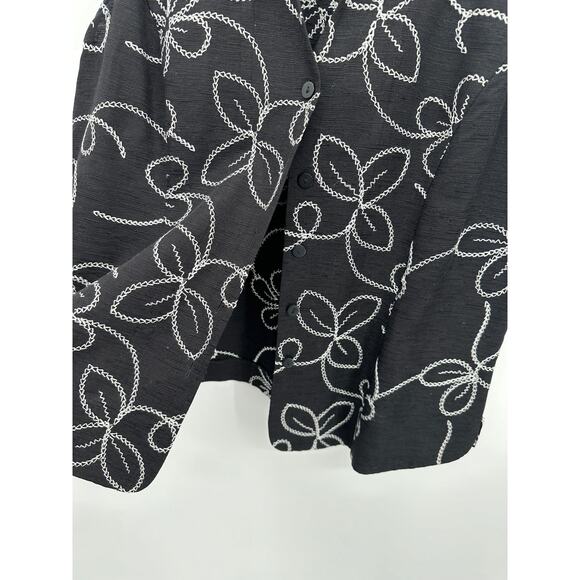Carole Little Vest Women MEDIUM Black Floral Embroidered Button Down 100% Silk - Picture 3 of 7